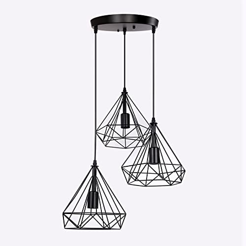 LIRRGHTE Luz Colgante de Racimo Industrial 3 Luces Candelabros Retro Hierro Forjado Luces Colgantes Enjauladas de Metal para Loft Bar Comedor Cocina Dormitorio Sala de Estar(St6) Cover