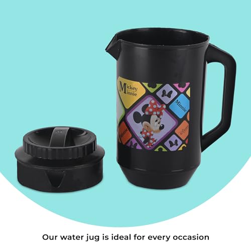 Image of Kuber Industries Pack of 6 Plastic Jug for Kitchen | 2 Ltr | Multipurpose Jug for Water, Milk & Juice | Perfect for Daily Use in Kitchen, Home, Office & Events | Disney Team- Cream & Black
