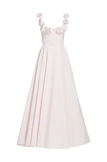 Giambattista Valli Floral Appliqué Gown in pale rose with floral strap detailing