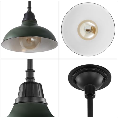 Image of JONATHAN Y Jasper 12.25 inch Matte Green & Black Industrial Metal Dome Pendant
