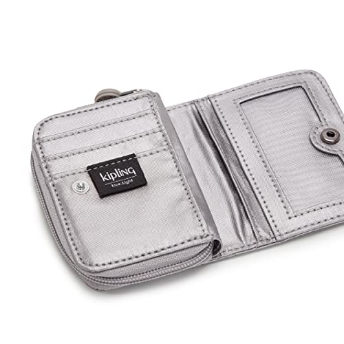 Kipling Womens Women's Tops Wallet, Compact, Practical, Nylon Travel Card Holder Wallets, Smooth Silver Metallic, 3 L X 4.125 H 1 D Us #TOP4