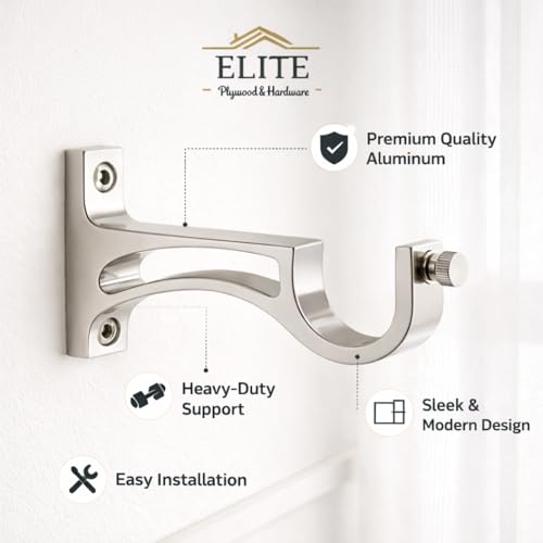 Image of Elite Aluminum Curtain Rod Brackets - Heavy-Duty Wall Mount Clamps for Curtain Rod Support for Door and Window Curtain Rods with Screw and Wall Plug - Pack of 2PCS (ARCSUPPORT)