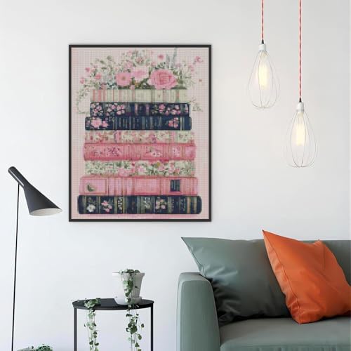 Image of MYBISYMQQ Stamped Cross Stitch Kits - Flower Embroidery Starter Kit for Adult Beginners,Book Cross Stitch Kits Embroidery Kit Arts and Crafts for Beginners 15.7 x 11.8 Inches