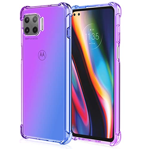 HUANGTAOLI Case for Motorola Moto G 5G Plus, Airbag Drop Protection Gradient Color Bumper Phone Case Purple/Blue