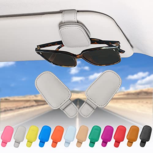 quipuda 2 Pack Brillenhalter für Auto Sonnenblende Echt Leder Auto Visier Zubehör Sonnenbrillen Halterung Magnetische Sonnenbrillenhalter Ticket ClipGrau