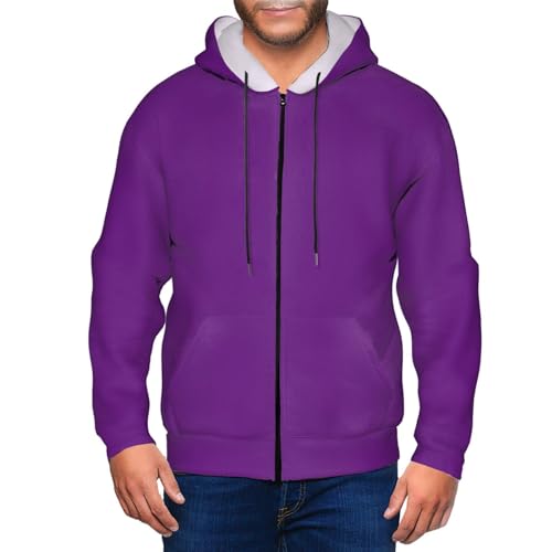 Purple Mens Hooded Pullover Zipper Hoodeds Sweatshirts with Pocket