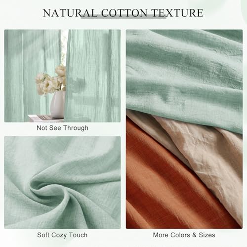 Rideaux transparents en coton vert menthe style rustique chic - 6