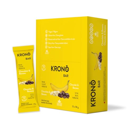 Kronobar - Krono Nutrition Energy Bar - Protein bar - Made with Natural Ingredients - Vegan - Gluten Free - Nuts Free - Soy Free - 50 gram per bars, 12 count (Chocolate & Banana)
