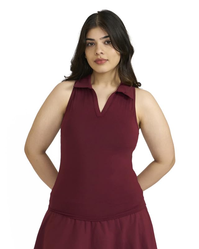HUNNIT Polo Neck Tank Top with in Built Sports Bra | Lightweight Tank Top | Women's Halter Neck Crop Top | Sports Textured Activewear Top | Quick Drying & Breathable Fabric | Gym Wear Workout Top-picture-5