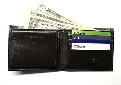 Bass Fishing Embossed Leather Bifold Wallet - Dark Brown RFID Safe4