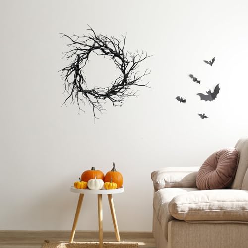 17 Inch Large Black Twig Spooky Realistic Halloween Wreath for Front Door (Black) - image 3