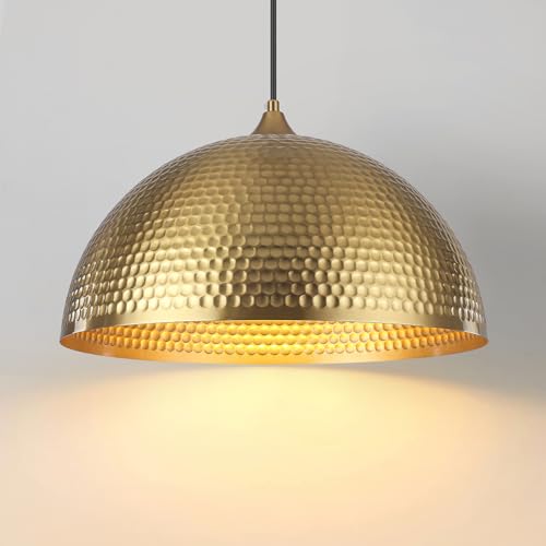 HOLOHATAL Gold Pendant Light 16 inch, Hammered Large Dome Pendant Light, Industrial Farmhouse...