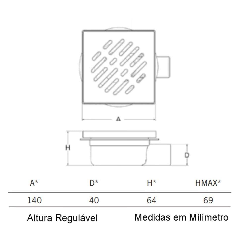 CHIUSINO SIFONATO Regolabile con GRIGLIA in ABS plastica 14X14 Scarico Laterale per Doccia