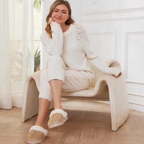 Women's Fuzzy Memory Foam Slippers Comfy Winter Soft Slip On House Slippers Bedroom Shoes with Warm Plush Lining and Indoor Outdoor Soles 6