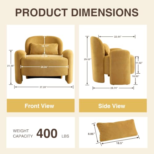 Image of LOULENS Accent Chair, Linen Fabric Lounge Armchair, Yellow