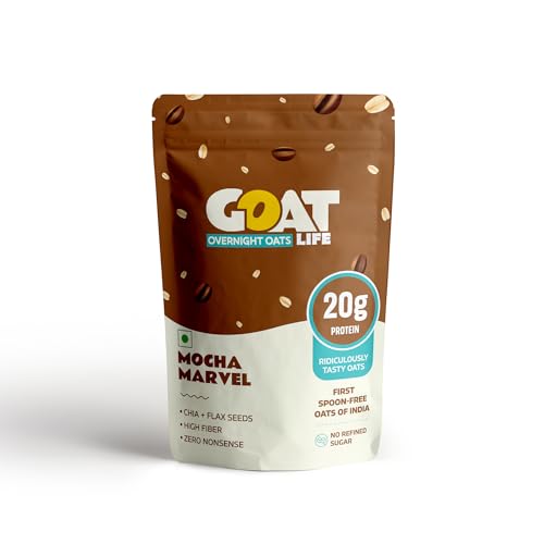 Image of GOAT Life Overnight Oats (75g) | 20g Protein | High Fibre | Nutrient-Rich | No Sugar | Gluten-Free & Vegan | Supports Weight Management & Muscle Recovery | Instant Breakfast (Pack of 1, Mocha Marvel)