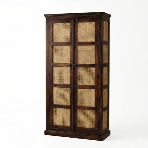 Image of Modern Furniture Boho Sheesham Wooden Crockery Cabinet with Door | Solid Wood Multipurpose Storage Cabinets for Living Room Home & Kitchen | Book Shelf Wooden - Walnut Finish