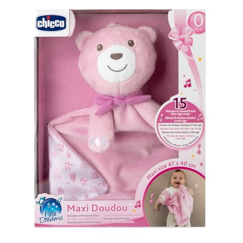 Chicco Maxi Doudou, Peluche en Velours Doux en Forme d'ours, avec Musique Classique et New Age, Peluche pour Nouveau-né, Doux à Câliner, Lavable en Machine, Jouet pour Nouveau-né 0+ Mois, Rose