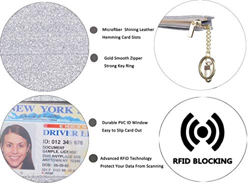Image of Womens Slim RFID Credit Card Holder Mini Front Pocket Wallet Coin Purse Keychain (Star Sliver)