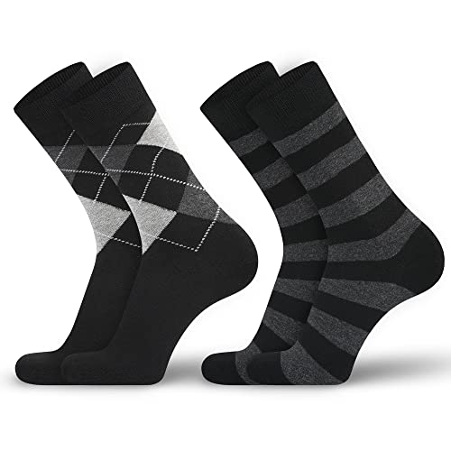 Darkcom Men's Patterned Dress, Black, Mixed Pattern Dress Socks, Stripes Argyle, Classic Cotton Polyester Socks, Reinforced, Cozy 6 Pack 7-9 #TOP1