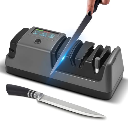 4 in 1 電気ナイフシャープナー 3 回転速度調整可能デジタルディスプレイ電気ナイフシャープナー 直刃ナイフ/鋸歯状ナイフ/セラミックナイフ/はさみに適しています ブラック US プラグ D005