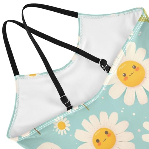 KLL Polka Dots and Tender Chamomile Flowers Toddler Girls 1-Piecing Bathing Suit Summer Swimming Suits with Adjustable Straps4