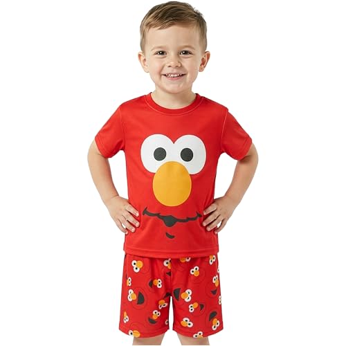 Get Trend Sesame Street Elmo Boys Pyjama Sets 1-4 Yrs Crew Neck Kids T-Shirts Short Pj Bottoms Soft Breathable Loungewear Boys Gifts (2-3 Years Red Elmo)