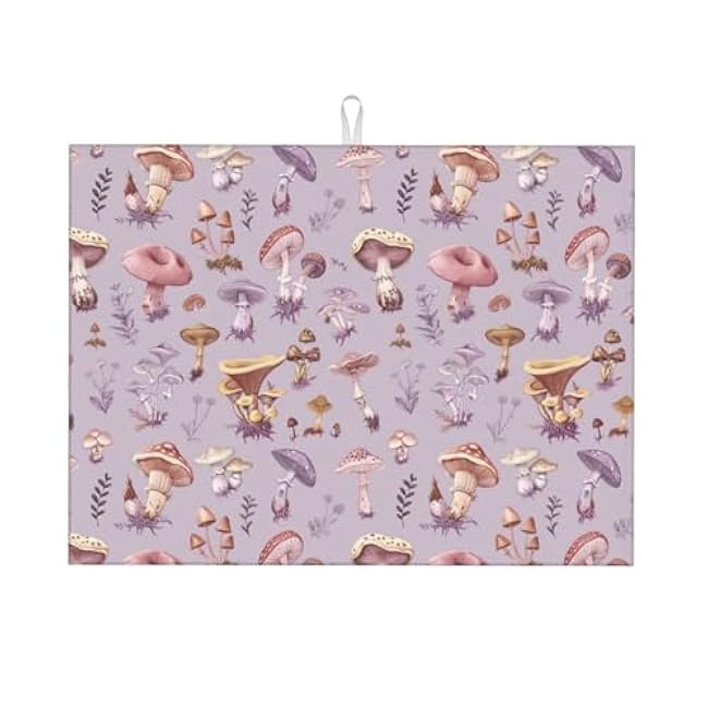 Dish Drying Mat Retro Coffee Pattern for Kitchen Counter Absorbent Dishes Drainer Microfiber Large 18x24 Inch