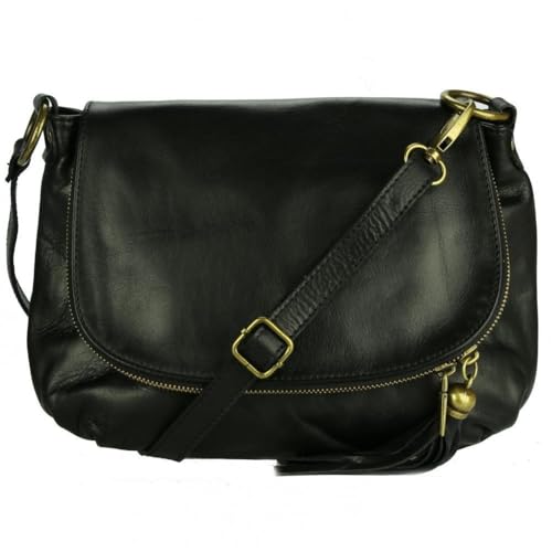 OLIVIA Sac à bandoulière femme 100% Cuir So-PALERME 30 x 22 cm - Noir, Cuir