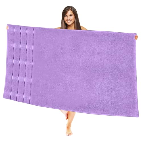 Image of Elegant Comfort 100% Turkish Cotton 4 Lines Viscose Stripe Jumbo Bath Towel - Hotel Spa Quality Extra Large 35 x 70 Inch Bath Towel Ultra Soft, Super Absorbent Quick Dry Large Bath Towel, Lilac