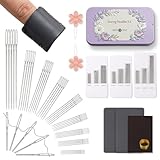 HTVRONT Large Eye Sewing Needles, 56 PCS Stainless Steel Needles for Hand Sewing 9 Size, Embroidery Needles with Needle Threaders, Thimble for Crafts, Repair, Quilting (Sliver 56PCS)