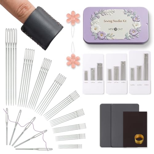 HTVRONT Large Eye Sewing Needles, 56 PCS Stainless Steel Needles