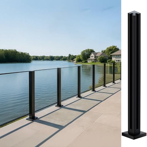 Viuseo Heavy-Duty Glass Railing, 304 Stainless Steel Glass Railing Post with Spigot Slots & Sturdy Base, Balcony, Stairway, Deck, Patio (No handrails) Black Corner Post 41in