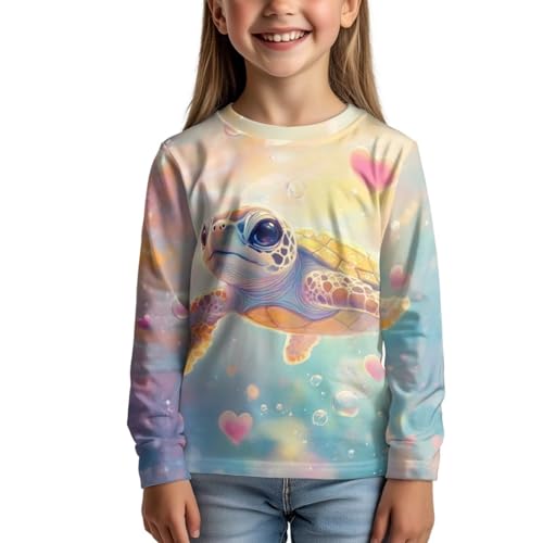Image of Girls Cartoon Print Long Sleeve Graphic Tee Casual Crew Neck T-Shirts for 3-16 Years Little Girls