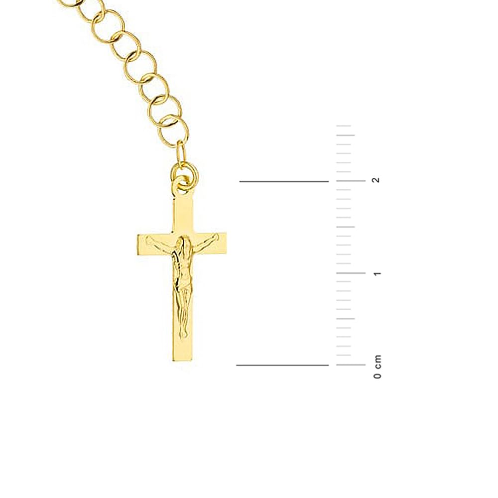 Sakrami Bracciale Rosario Donna Oro 14KT Crocifisso e Medaglietta Vergine – Catena 17+3 cm – Scatola Personalizzabile con Dedica Incisa – Gioiello per Cresima, Comunione, Natale