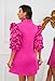 VERWIN Ruffle Sleeve Dress Front Zipper Prom Dress Fashion Cocktail Stand Collar Party Dress Loose Casual Midi Dress M Rose