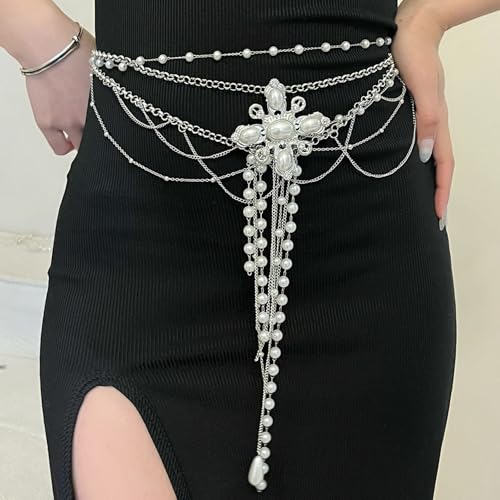 Cadena de cintura ajustable de cristal para mujer con perlas de moda 6