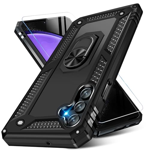for Samsung Galaxy S23 FE Case with Screen Protector, Military Grade Rugged Shockproof Heavy Duty Galaxy S23 FE Protective Cover for Samsung S23 FE 5G Magnetic Ring Kickstand Phone Case (Black)