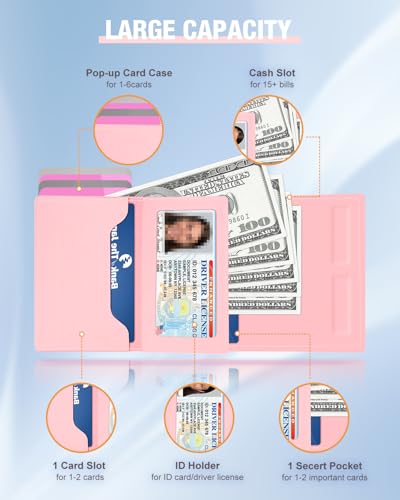 Image of dwnkove Womens Wallet Card Holder - Pop Up Aluminum Case, Premium Flexible Leather, Smart Wallet for Women, RFID Blocking, Slim, Minimalist, Front Pocket - 9-14 Card Capacity | ID Window | Cash Slot