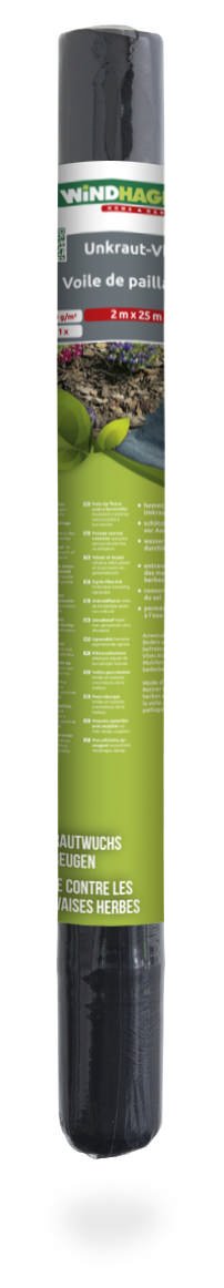 Windhager Unkraut-Vlies, Gartenvlies, Mulchfolie, Mulchvlies, Unkrautfolie, 25 x 2 m, 50 g/m²