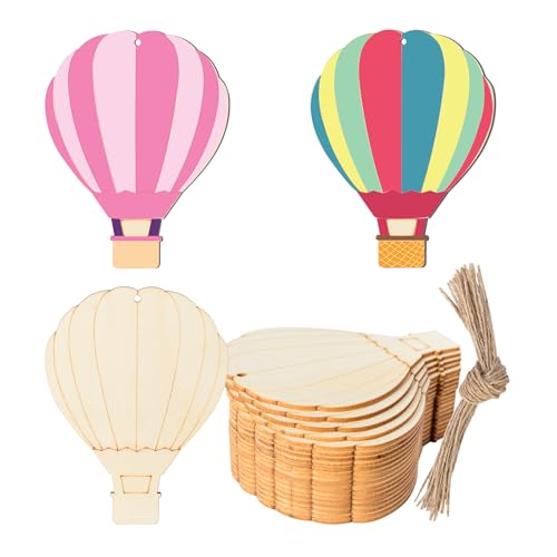 Image of Hot Air Balloon Cutout Wooden Blank Wood with Twines Art Unfinished Ornaments for Summer Decor Christmas Wedding Birthday Party Christmas Thanksgiving Day Decoration 20Pcs