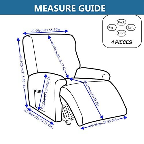 Fuangui Printed Recliner Slipcover 4 Pieces Stretch Recliner Chair Cover With Pocket Soft Recliner Cover Anti-Slip Sofa Cover Reclining Couch Cover Furniture Protector For Living Room, 35 #TOP6