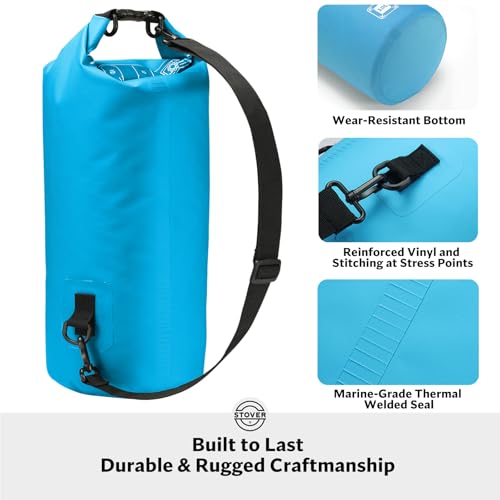 Image of STOVER 5 /10 /25 /30 /40L Waterproof Dry Bag, Medium Lightweight Roll Top Dry Bag Backpack w /Waterproof Phone Case, Kayaking, Travel, Hiking, Fishing, Tubing, Camping, the Beach, Men /Women (Blue)