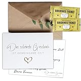 Eummel Das schönste Geschenk ist gemeinsame Zeit | 5 Karten inklusiv Kraftpapier Umschläge + 2 Goldene Tickets | Gutschein Zeit verschenken | Geschenkidee Weihnachten