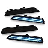 Bestview 4PCS LED Side Marker Lights for 2010-2014 Ford Mustang Smoked Lens Front & Rear Side Markers Reflectors Lights, Dual Rows Ice Blue Driver & Passenger Side Bumper Marker Lamps