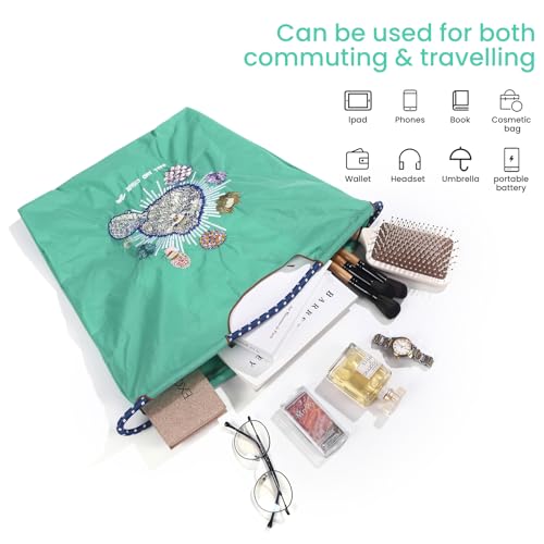 Image of Ball&Chain Stylish Embroidered Nylon Tote Bag for Women - Perfect for Shopping,Travel, Beach, and Ideal Birthday Gift! (Blue, Large)
