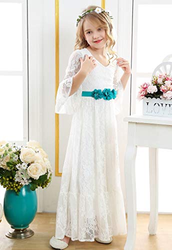 Bow Dream Vintage Boho Lace Flower Girl Dress for Wedding Long Sleeves Pageant First Communion 2T to 12 Years Old4