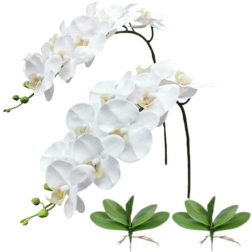 NatureMan Künstliche Orchideenstiele, fühlen sich echt an, Phalaenopsis-Zweige, 9 große Blüten, 107 cm hoch, für Zuhause, Hochzeit, Party, Dekoration (weiß)