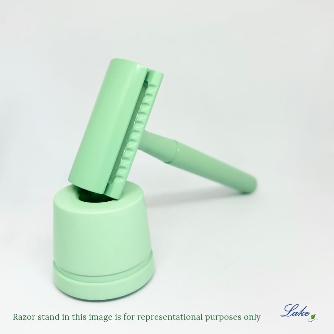 Lake Reusable Metal Safety Razor | Brass handle | for Women and Men | Plastic-free | Includes five razor blades (Green) 1