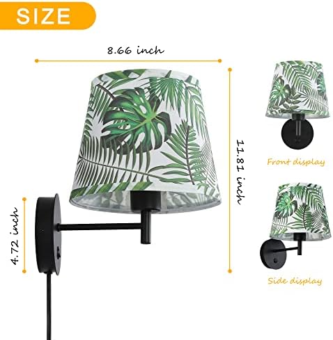 SUNLLOK Modern Plug in Cord LED Bedside Wall Lamp with Adjustable Swing Arm - Leaves Lampshade Wall Sconce Lighting Fixture with On/Off Switch - Indoor Wall Mount Reading Lamp for Living Room Bedroom